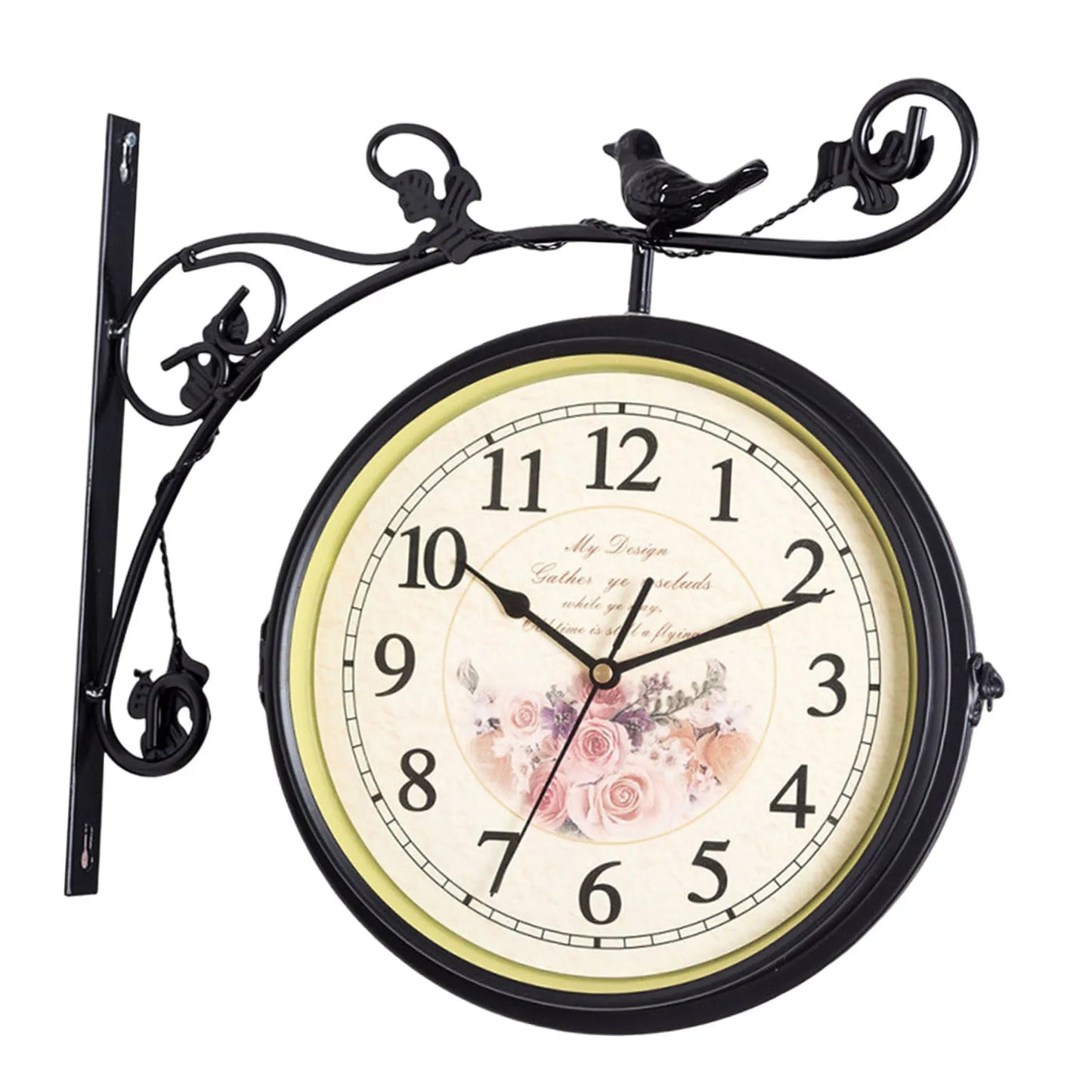 Double Sided Silent Wall Mounted Clock 25cm Diameter 12 Hour Display for Living Room Indoor Outdoor Home Porch Bedroom