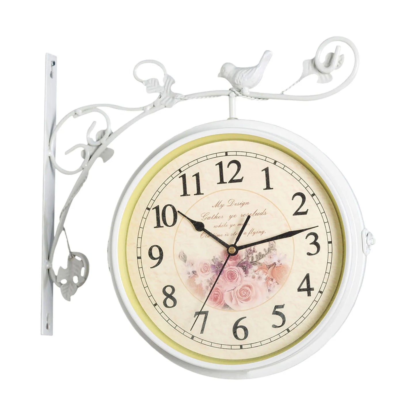 Double Sided Silent Wall Mounted Clock 25cm Diameter 12 Hour Display for Living Room Indoor Outdoor Home Porch Bedroom