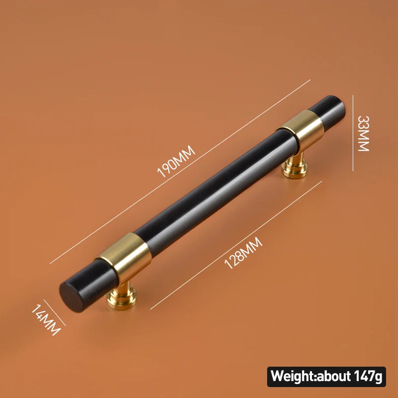 Cabinet handle black marble with gold accents and measurements 190mm