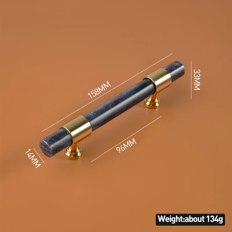 Cabinet handle gray marble with gold accents and measurements
