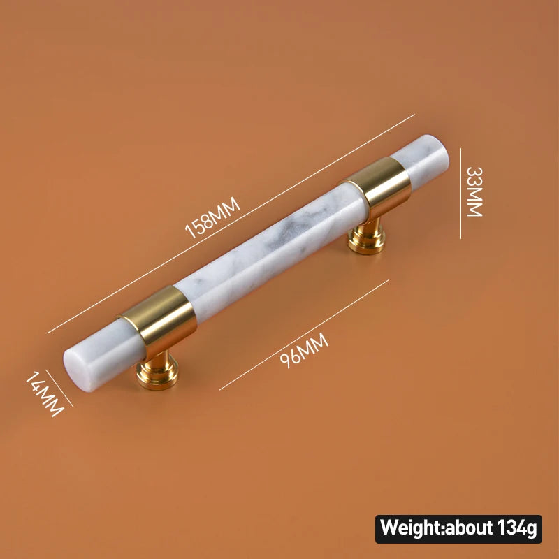 Cabinet handle white marble with gold accents and measurements 158mm