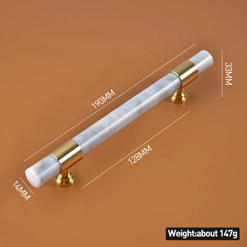 Cabinet handle white marble with gold accents and measurements 190mm