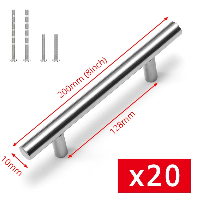 KAK 20pcs Brushed Gold Kitchen Handle Stainless Steel T Bar Door Pull 76mm 96mm Cabinet Knobs and Handles Black Furniture Handle