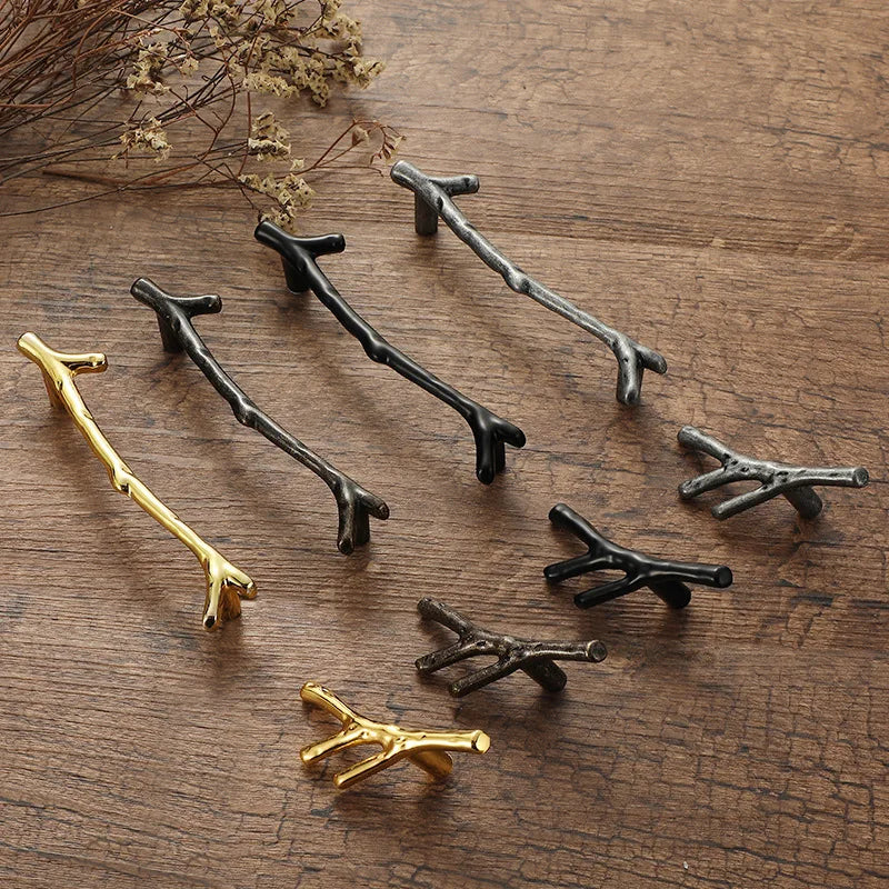 KAK 10pcs Tree Branch Furniture Handle 96mm 128mm Black Silver Bronze Kitchen Cabinet Handles Drawer Knobs Door Pulls Hardware