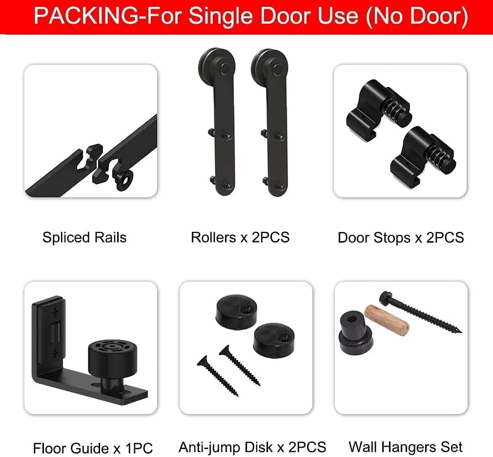 WOLFBIRD Heavy Duty Barn Sliding Door Hardware Kit Suitable for Single Wooden Door 4FT-10FT Slides Rail System + Floor Guide
