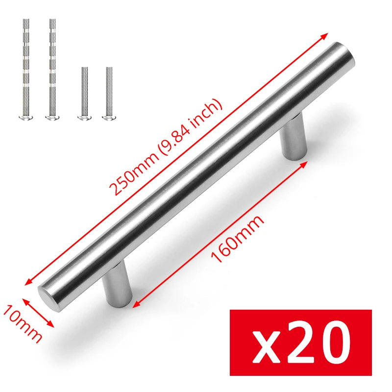 KAK 20pcs Brushed Gold Kitchen Handle Stainless Steel T Bar Door Pull 76mm 96mm Cabinet Knobs and Handles Black Furniture Handle
