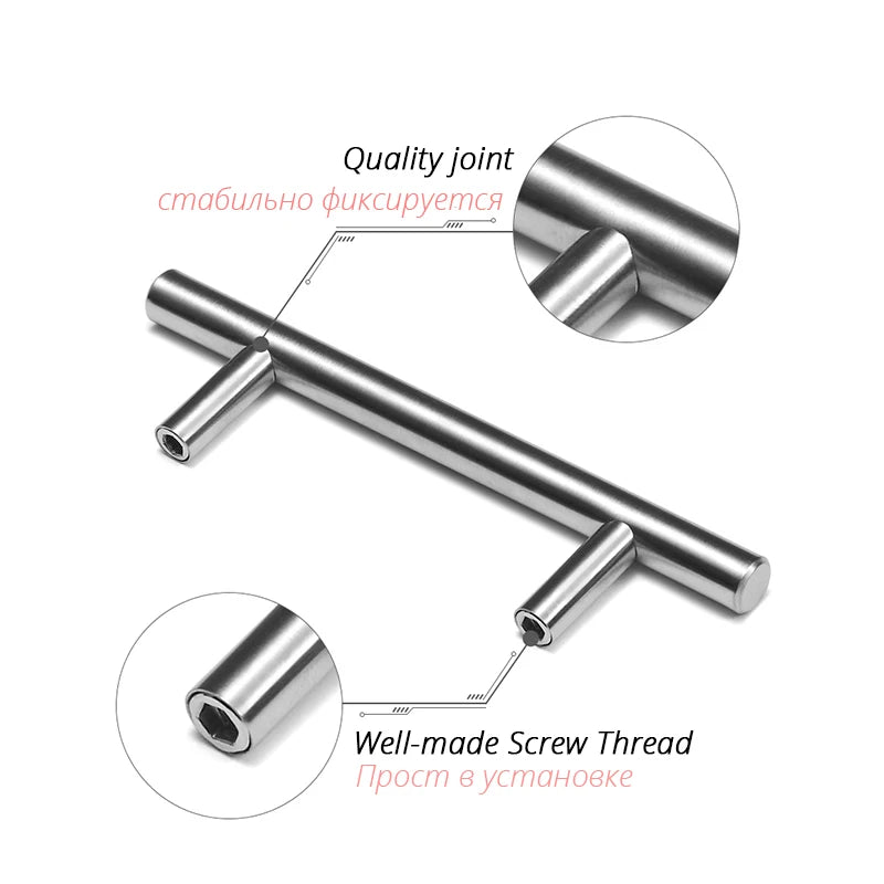 KAK 20pcs Brushed Gold Kitchen Handle Stainless Steel T Bar Door Pull 76mm 96mm Cabinet Knobs and Handles Black Furniture Handle
