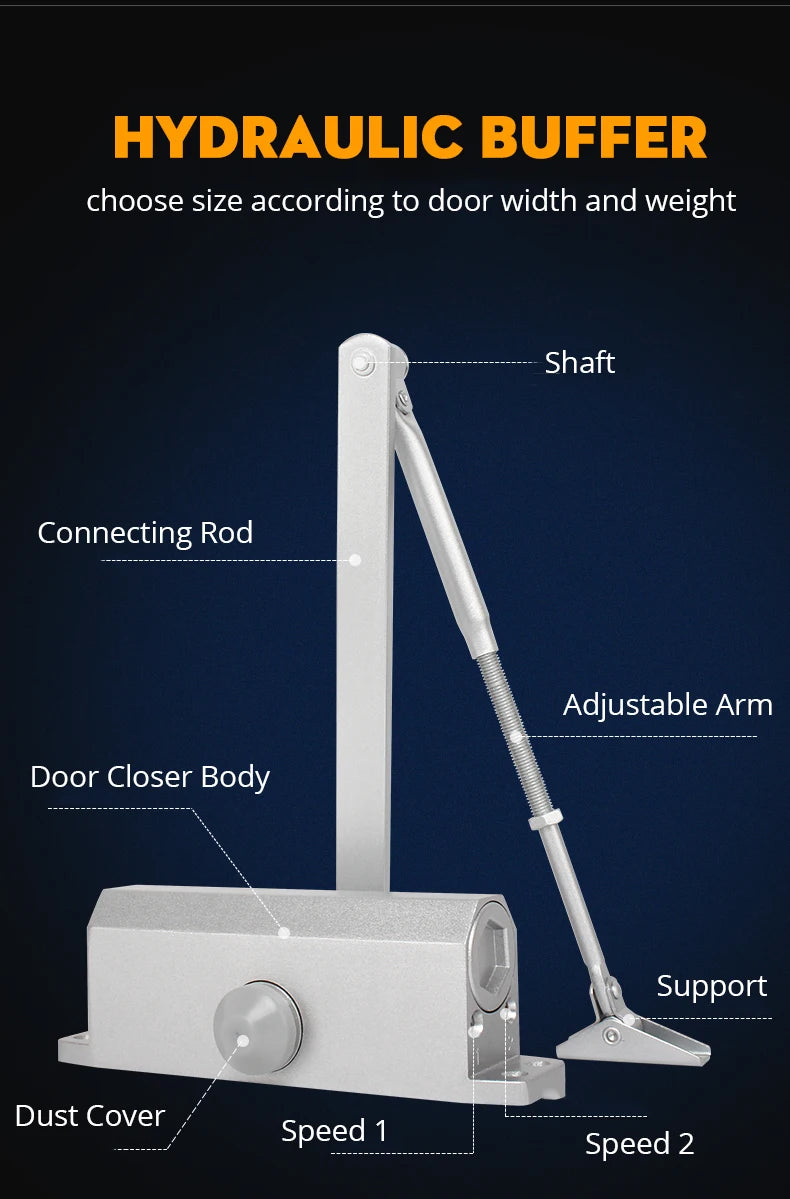 KAK Automatic Door Closer 2 Spring Hydraulic Buffer Adjustable Door Stopper Speed Mute Closing For 25 to 80KG Door Hardware