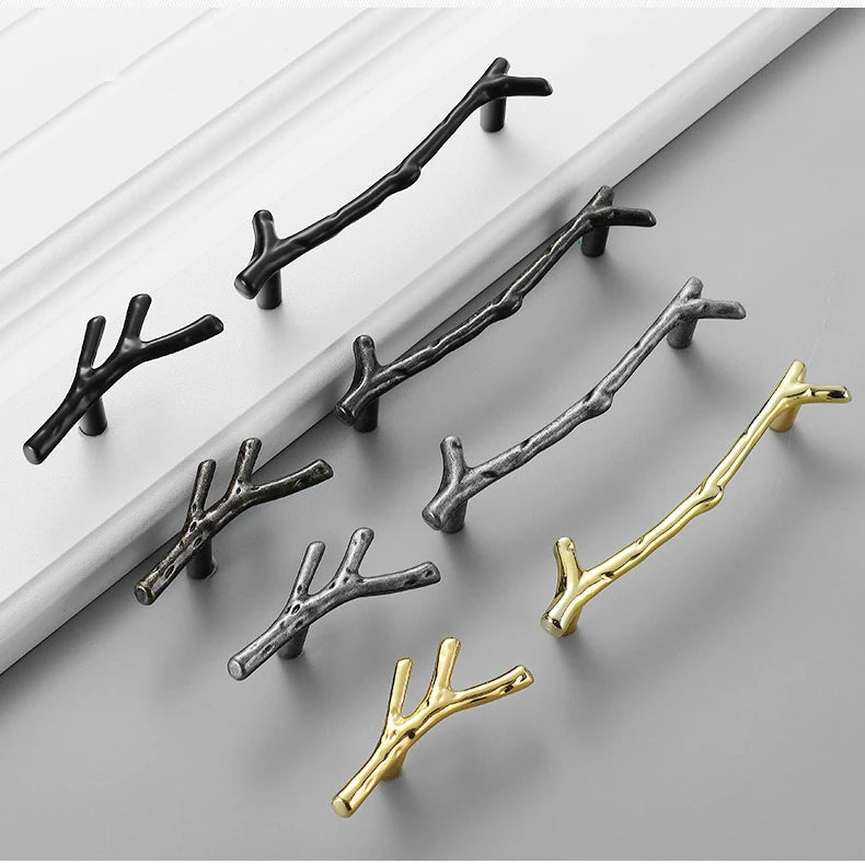 KAK 10pcs Tree Branch Furniture Handle 96mm 128mm Black Silver Bronze Kitchen Cabinet Handles Drawer Knobs Door Pulls Hardware