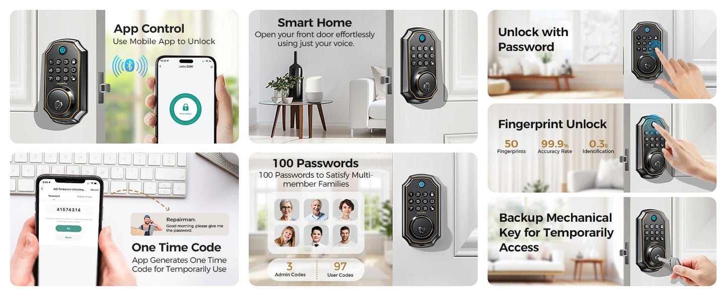 Arpha D280 Keyless Entry Door Lock 5-in-1 Smart Fingerprint Deadbolt with Keypad Electronic Deadbolt Auto-Lock One Touch Lock