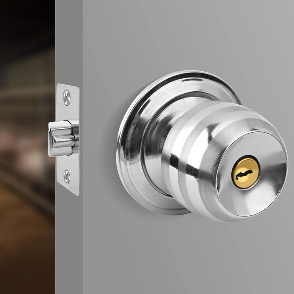 Keyed Entry Door Knob with Lock Round Door Knobs Stainless Steel Door Handle Lock for Indoor Doors Bedroom Bathroom