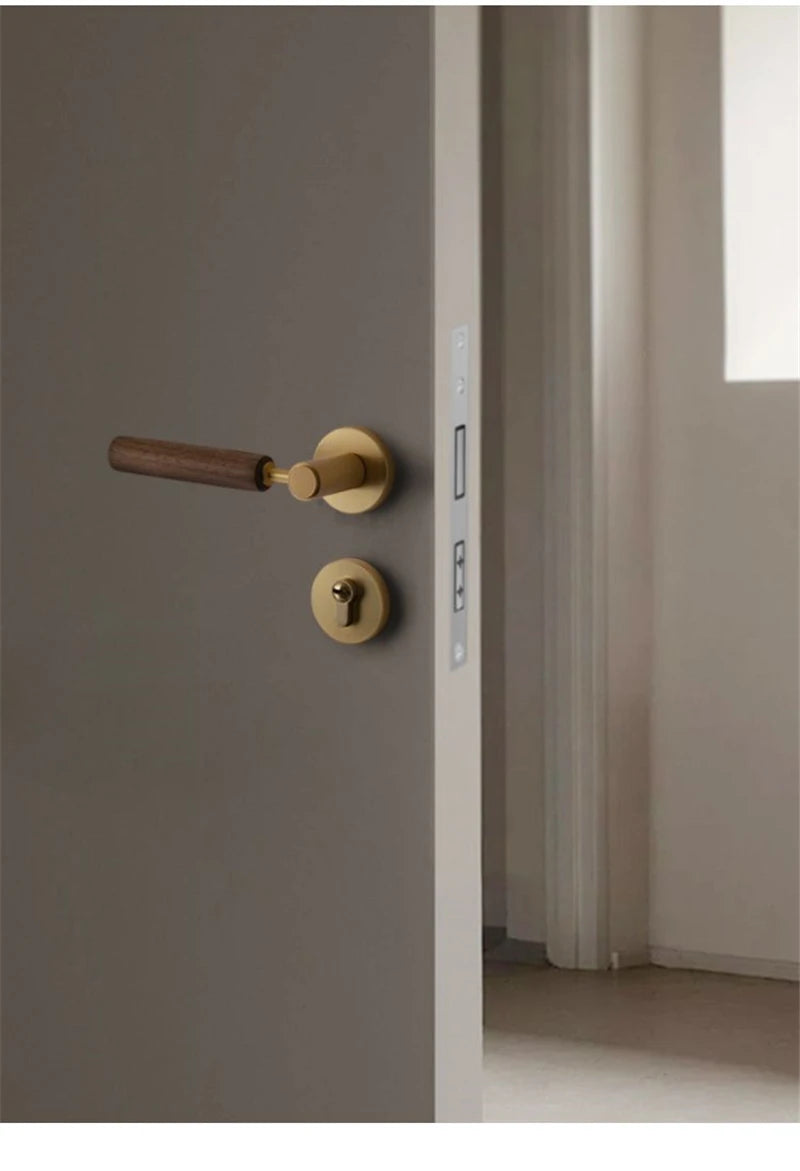 Split Mute Anti-Theft Door Lock Nordic Handmade Walnut Wood Handle Bedroom Lock Toilet Bathroom Door Lock Furniture Hardware