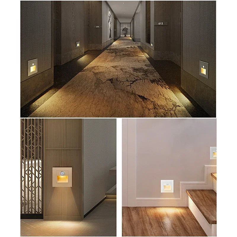 PIR Motion Detector Light Sensor led lights AC 110V-240V Recessed staircase bedroom wall lamp led night light