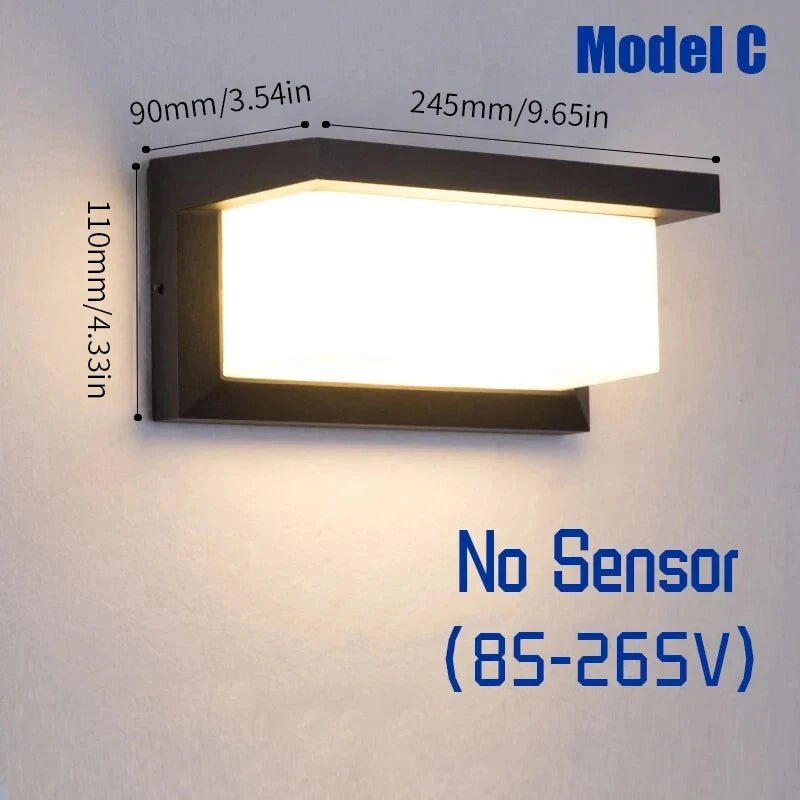 LED Wall Light With Motion Sensor AC85-265V Exterior Anthracite Porch Balcony Garden Courtyard Lamp Retro For Porche Stair
