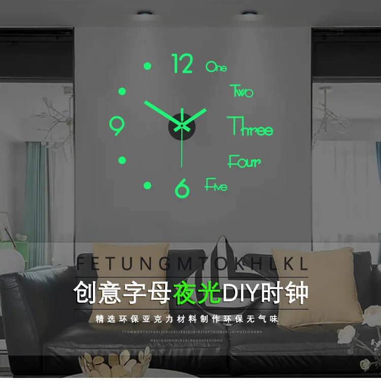 New 1pcs Creative luminous wall clock living room diy wall sticker clock mute clock wall home decoration