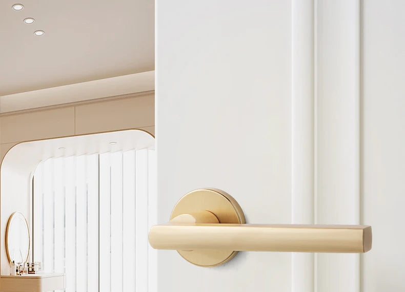 Golden luxury indoor bedroom door lock, silent wooden door lock, split matte brushed gold door lock