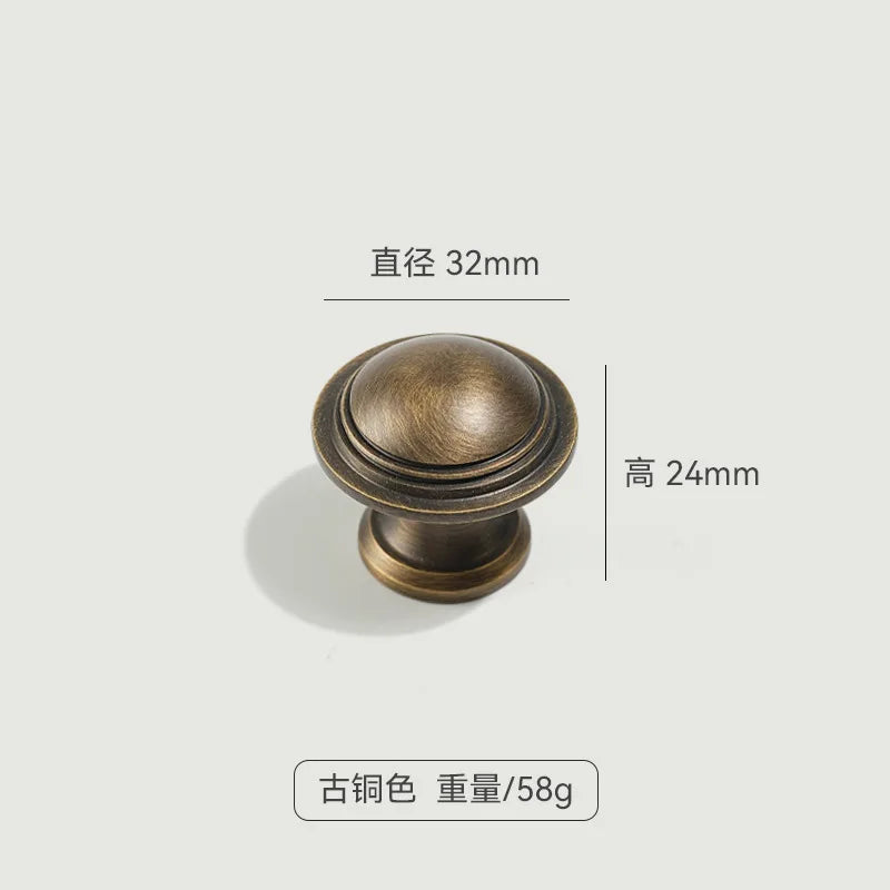 Antique French Straight-Grain Wardrobe and Shoe Cabinet Solid Brass Pull Handle in Bronze Color Exposed Knob Furniture Handle