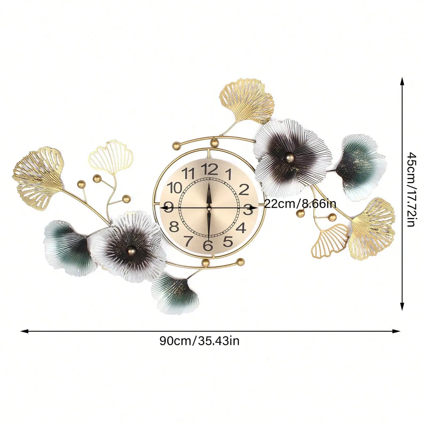 Large Luxury Ginkgo Leaf Mute Wall Clock 90*45cm For Living Room Office Decor Light Luxury Atmosphere Ginkgo Leaf Wall Clock