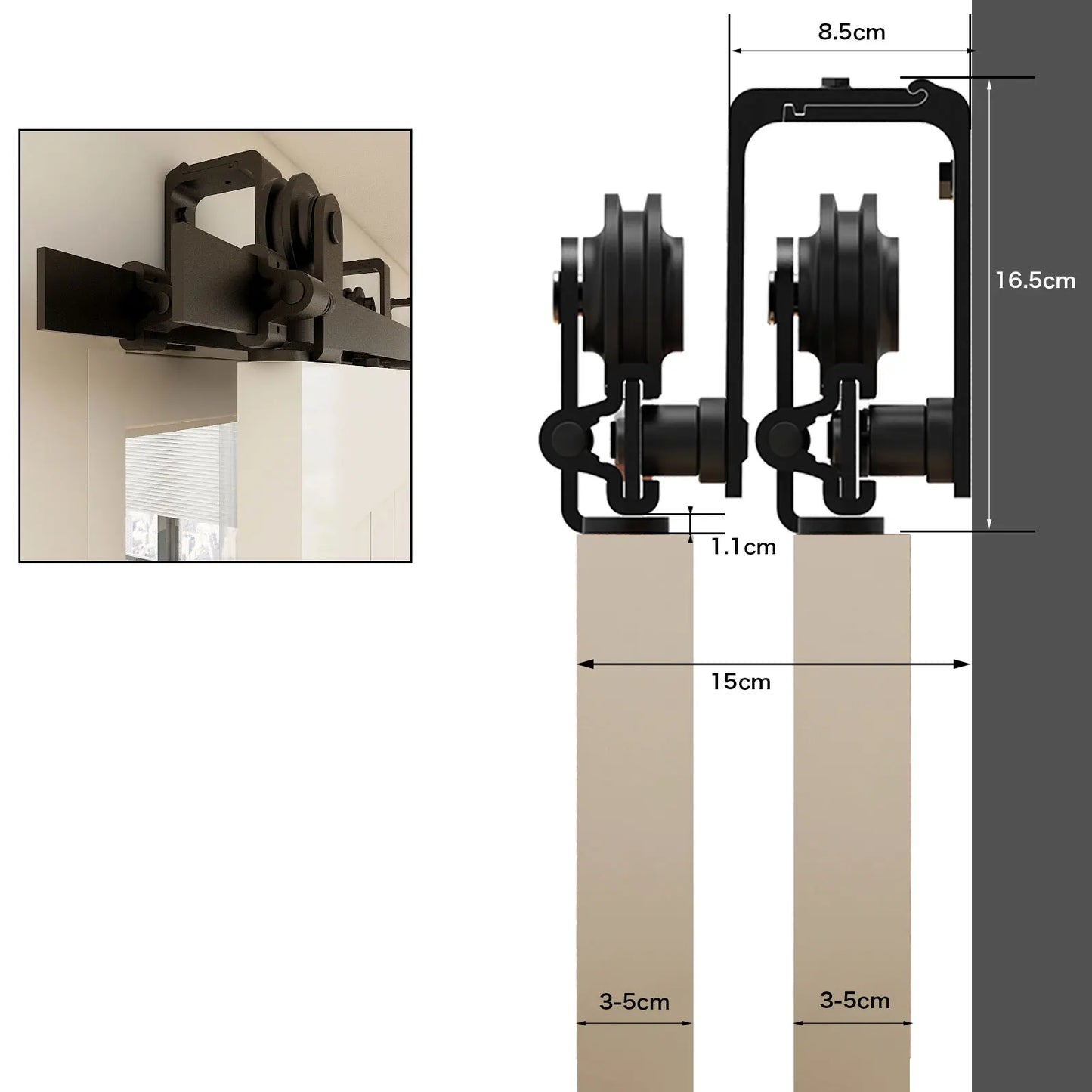 CCJH Bypass Barn Door Slides Hardware Kit Sliding Door Hanging Rail System T Shaped Roller Track for Double Door Save Space
