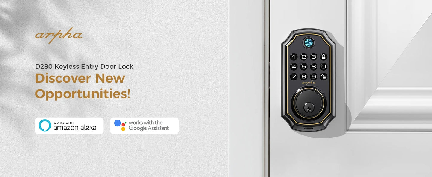Arpha D280 Keyless Entry Door Lock 5-in-1 Smart Fingerprint Deadbolt with Keypad Electronic Deadbolt Auto-Lock One Touch Lock