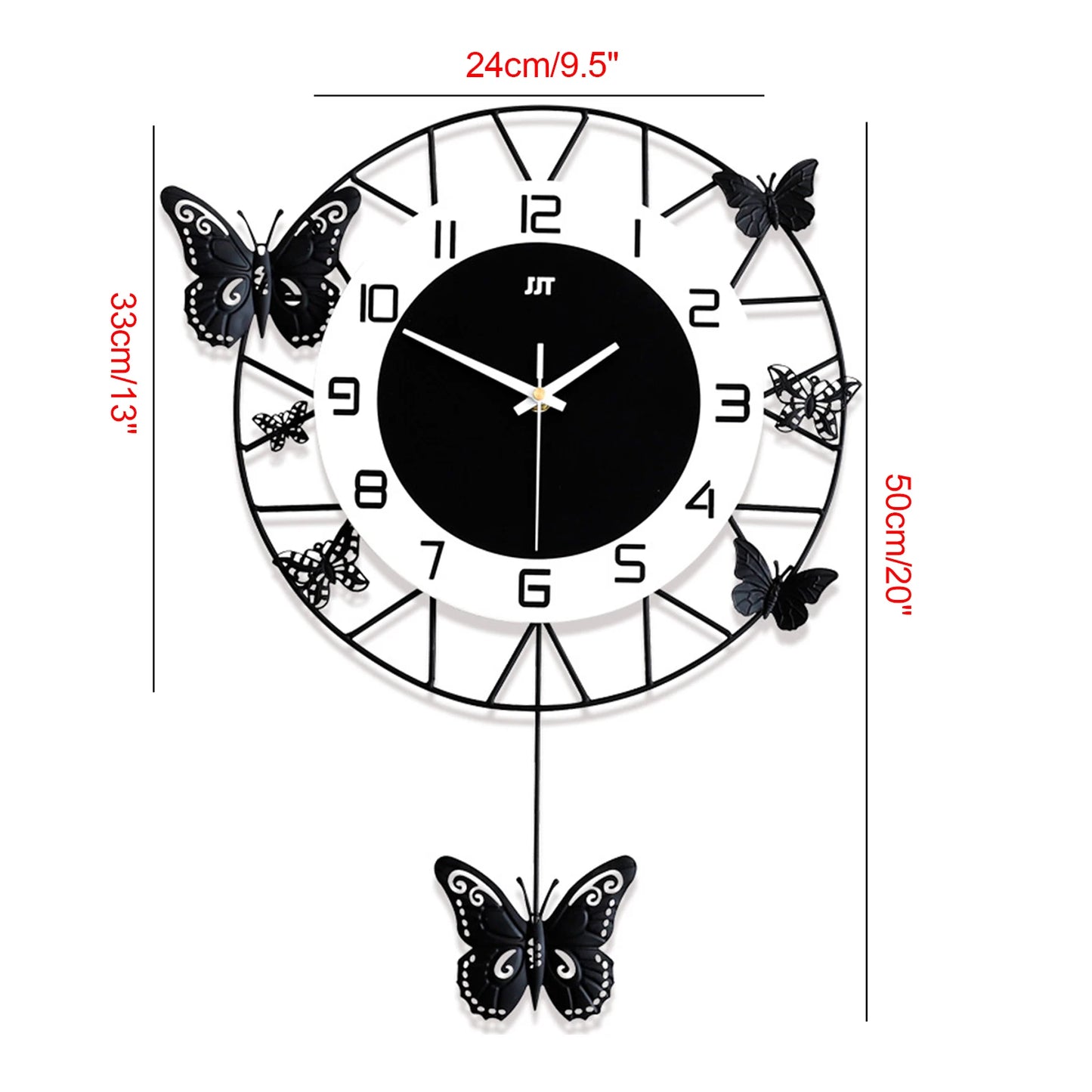 20inch Large Round Butterfly Wall-mounted Clock Creative Iron Craft Modern Metal Quartz Clock Home Living Room Decor