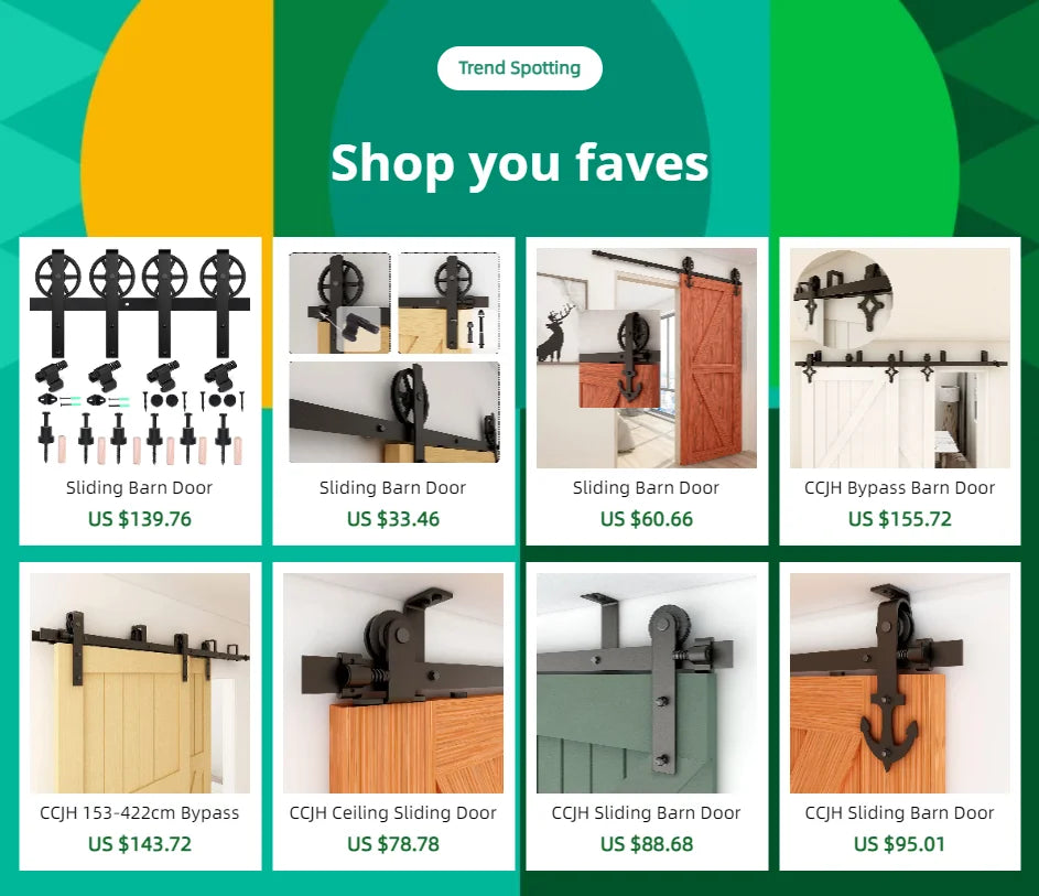 CCJH Bypass Barn Door Slides Hardware Kit Sliding Door Hanging Rail System T Shaped Roller Track for Double Door Save Space