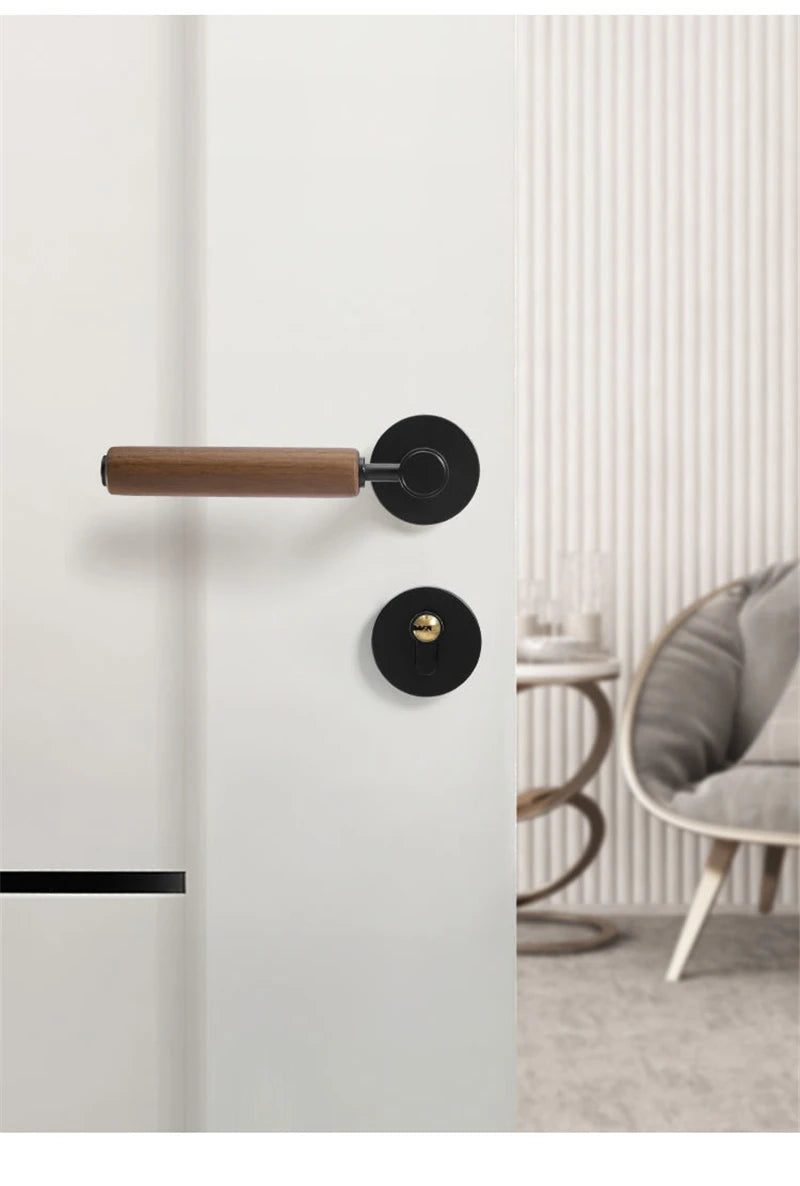 Split Mute Anti-Theft Door Lock Nordic Handmade Walnut Wood Handle Bedroom Lock Toilet Bathroom Door Lock Furniture Hardware
