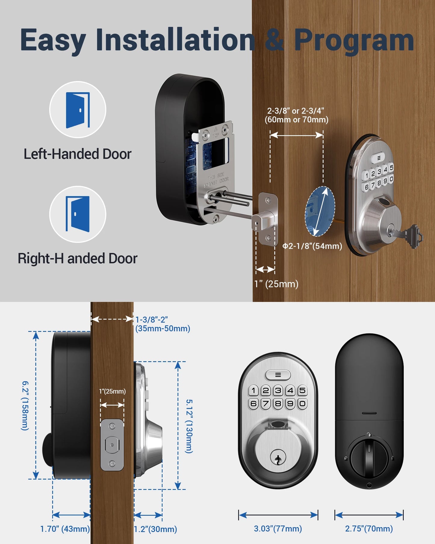 Veise Fingerprint Door Lock, Keyless Entry Keypad Deadbolt, Anti Peeping Password, Auto Lock, Easy Install