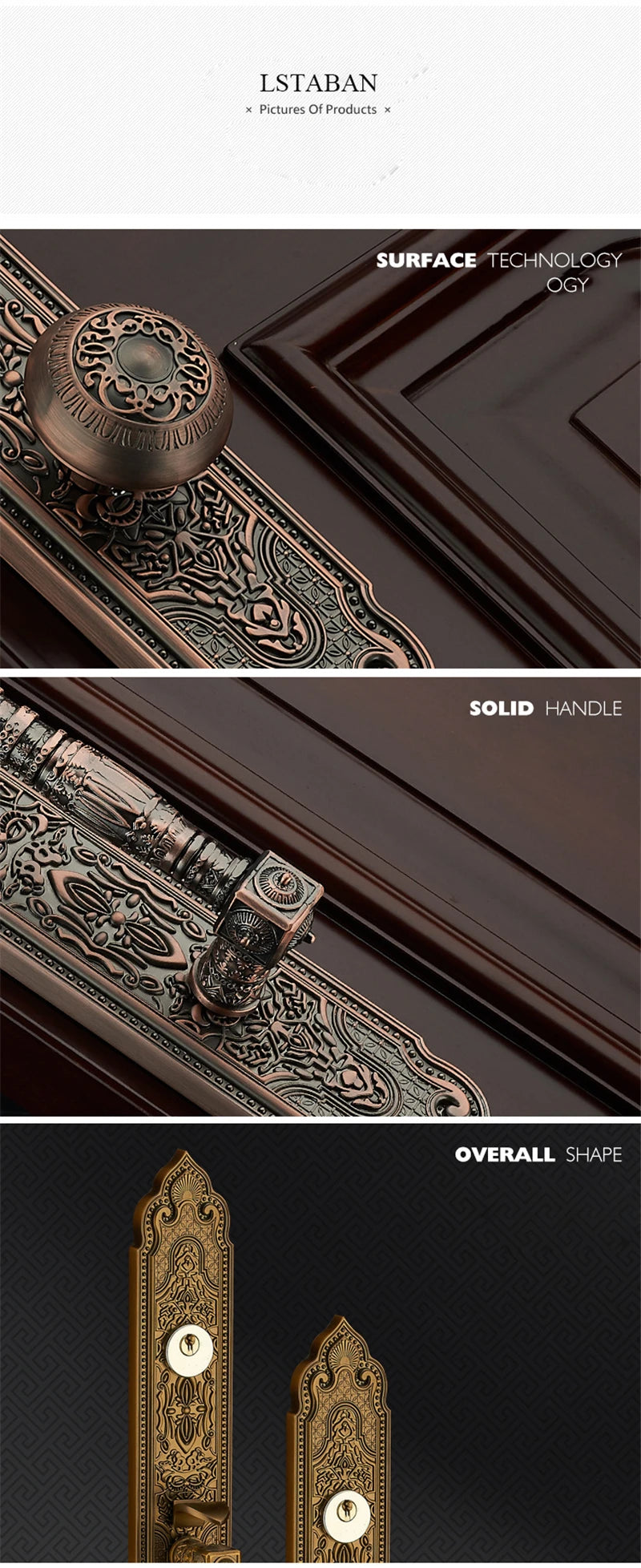 Bronze Luxury European style/ Villa Door Lock Security hotel door lock entry Double-open Folio Door Lock Solid Wood Door Lock