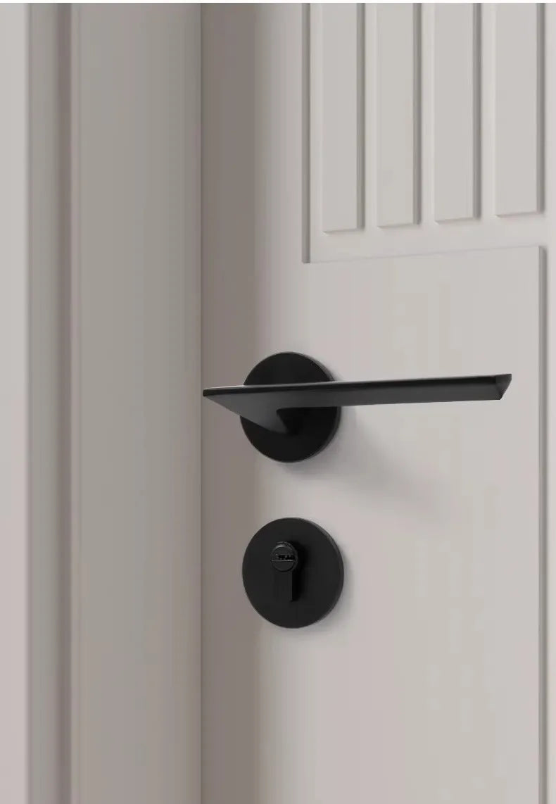 Black American Style Indoor Door Lock, Integrated Magnetic Silent Wooden Door Handle, Universal Home Bedroom Lock