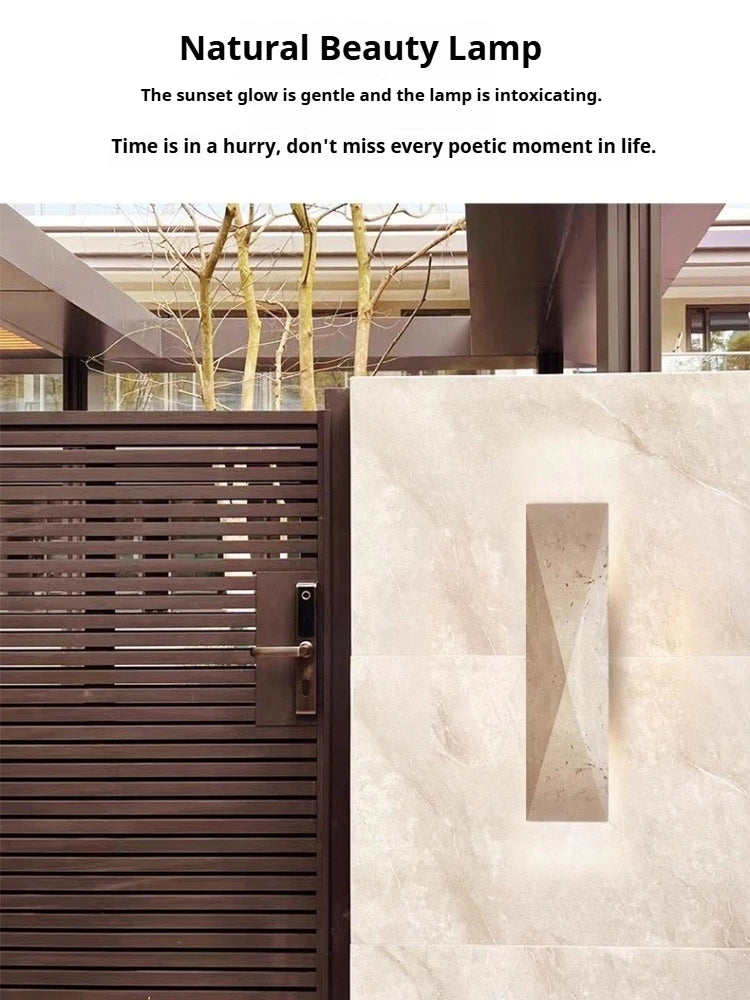 Wabi Sabi Guesthouse Courtyard Villa Outdoor Waterproof Yellow Cave Stone Wall Lights Dining Room Balcony Travertine Wall Lamps