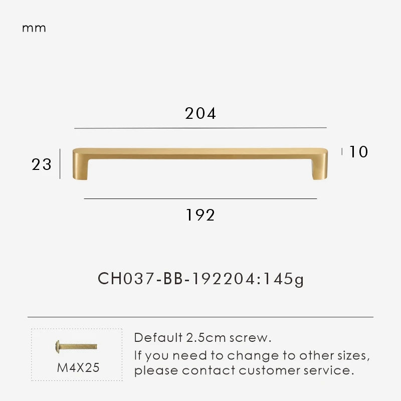 Nurlin Solid Brass Simple Style Handle Cabinet Drawer Wardrobe Door Gold Pull Feel Comfortable 96/128/160/192 Hole Spacing