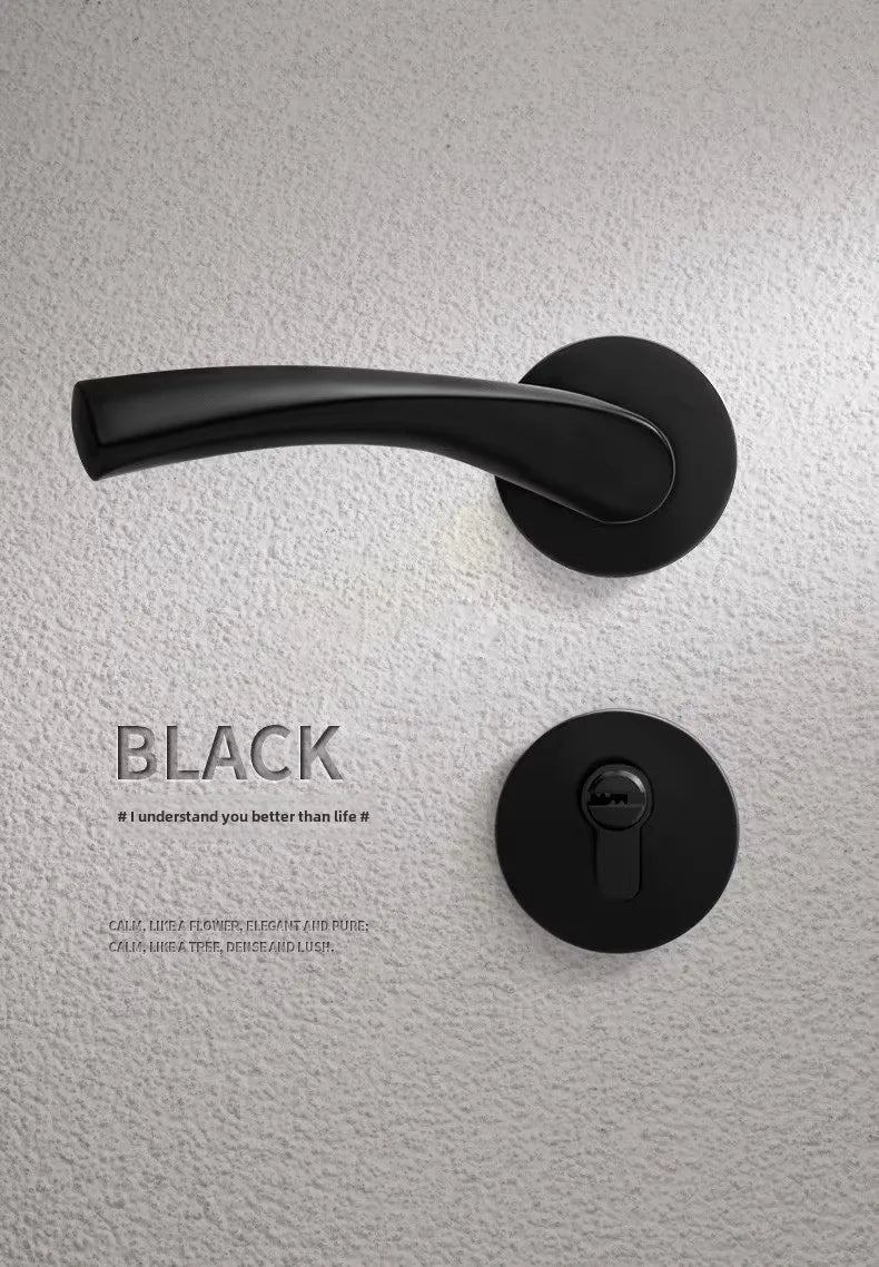 Black American Style Indoor Door Lock, Integrated Magnetic Silent Wooden Door Handle, Universal Home Bedroom Lock