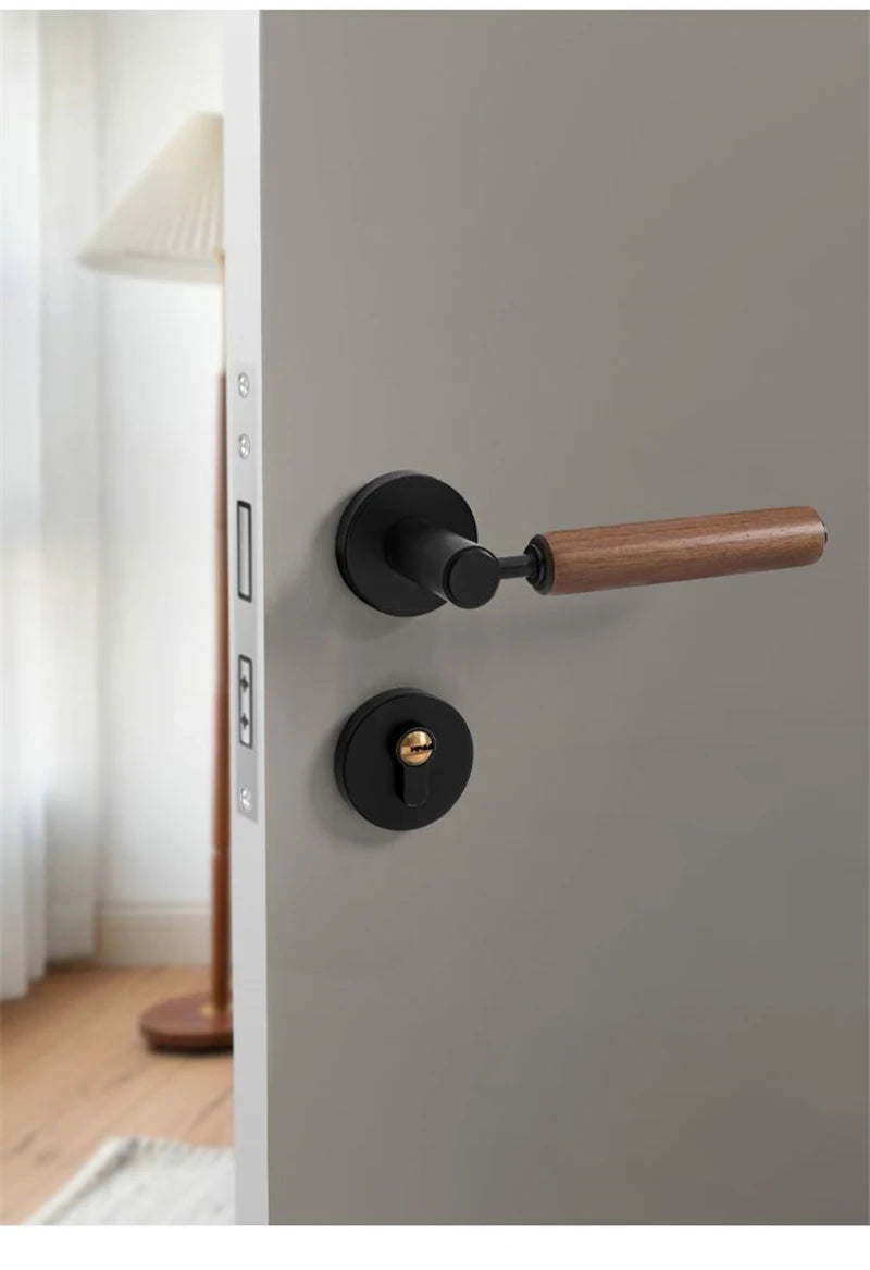 Split Mute Anti-Theft Door Lock Nordic Handmade Walnut Wood Handle Bedroom Lock Toilet Bathroom Door Lock Furniture Hardware