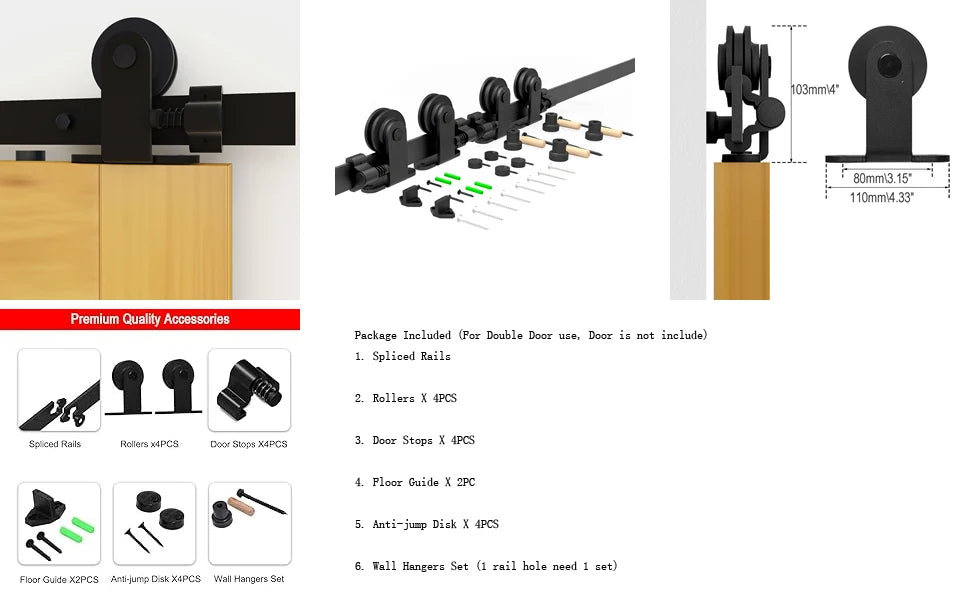 CCJH 4-10Foot Sliding Barn Wood Door Closet Hardware Track Kit Track System Unit for Double Door