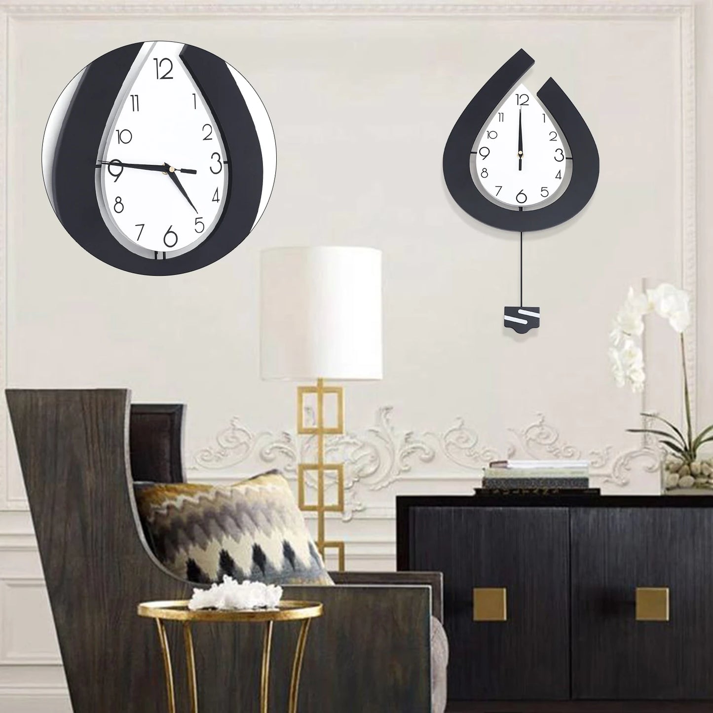 LOYALHEARTDY Large Swing Wall Clock Living Room Modern Decor Silent Pendulum Clocks Wall-Mount Teardrop Shape Clock Decoration