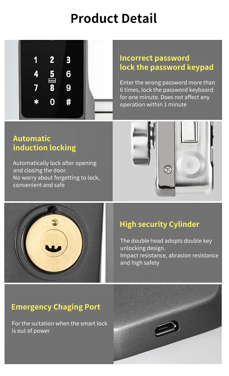 Fingerprint Lock Waterproof Tuya Wifi Remote Control Bluetooth TTLock App Card Digital Code Keyless Electronic Smart Door Lock