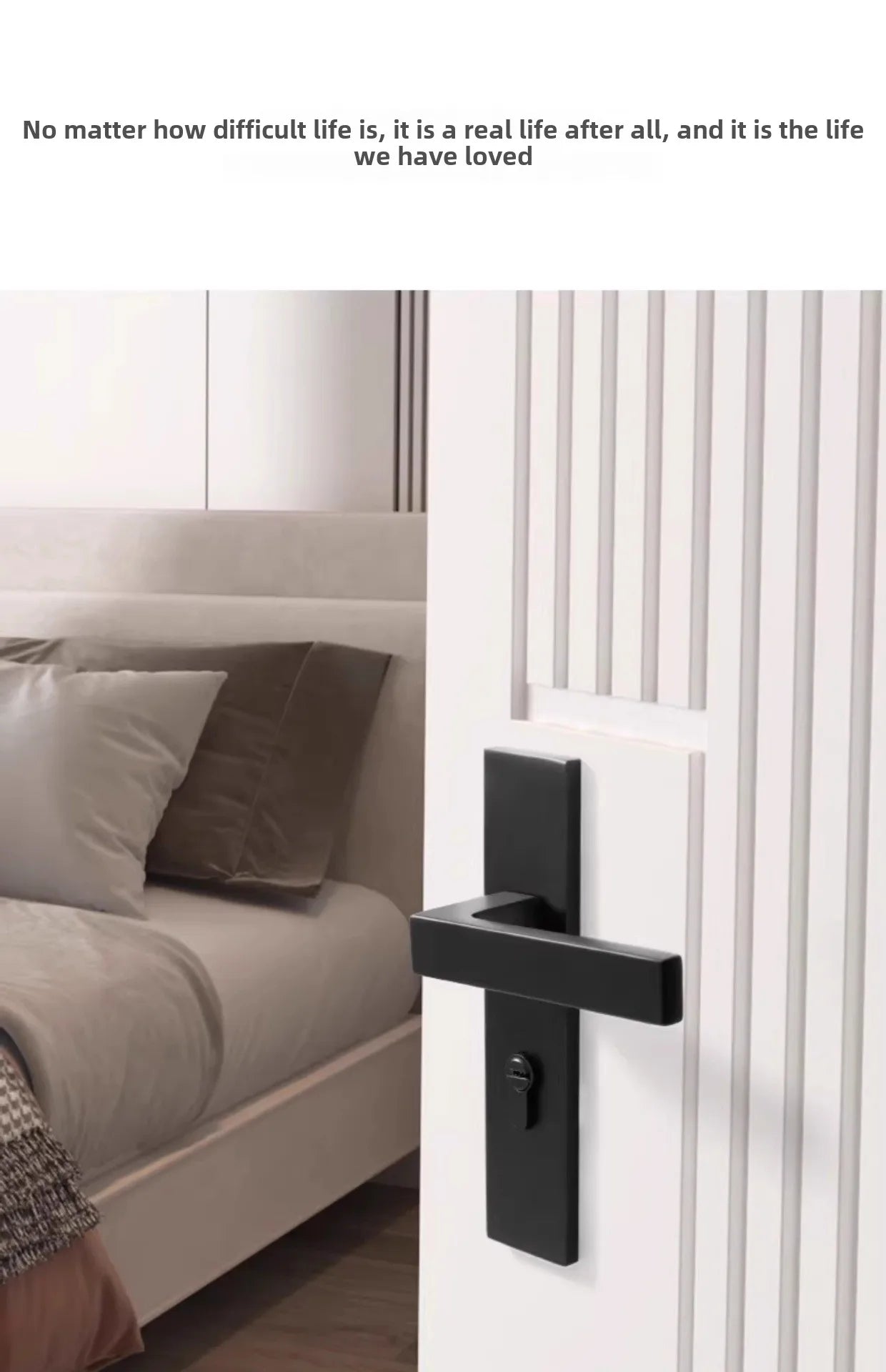 Black American Style Indoor Door Lock, Integrated Magnetic Silent Wooden Door Handle, Universal Home Bedroom Lock