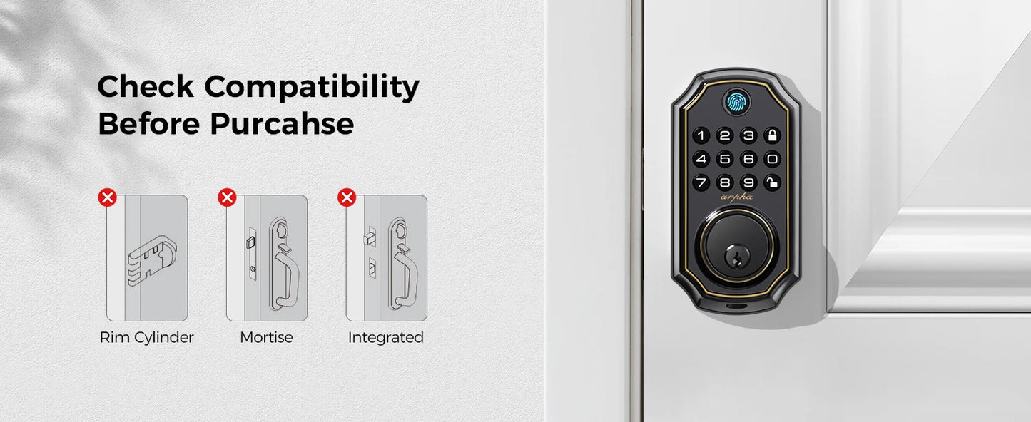 Arpha D280 Keyless Entry Door Lock 5-in-1 Smart Fingerprint Deadbolt with Keypad Electronic Deadbolt Auto-Lock One Touch Lock