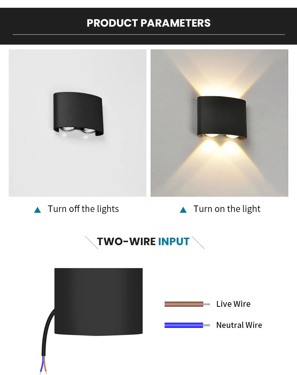 LED Wall Lamp Outdoor Waterproof IP66 Interior Wall Light 4W Garden Lights Bedroom Living Room Stairs Lighting