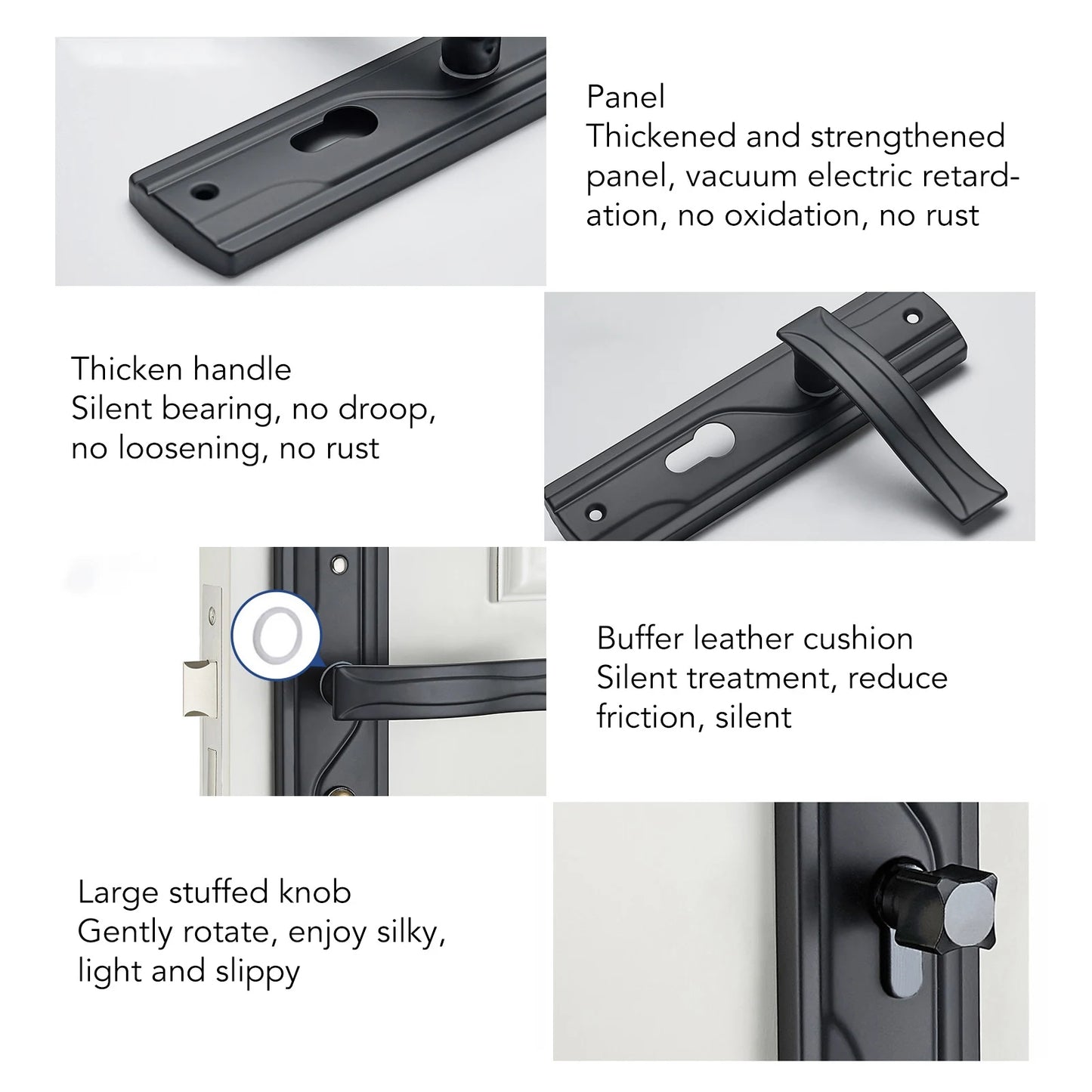 Door Handle Lock Manganese Steel Silent Bearing Universal Door Lever Lock Set with Keys for Home Bedroom Black Keyed Entry Lock