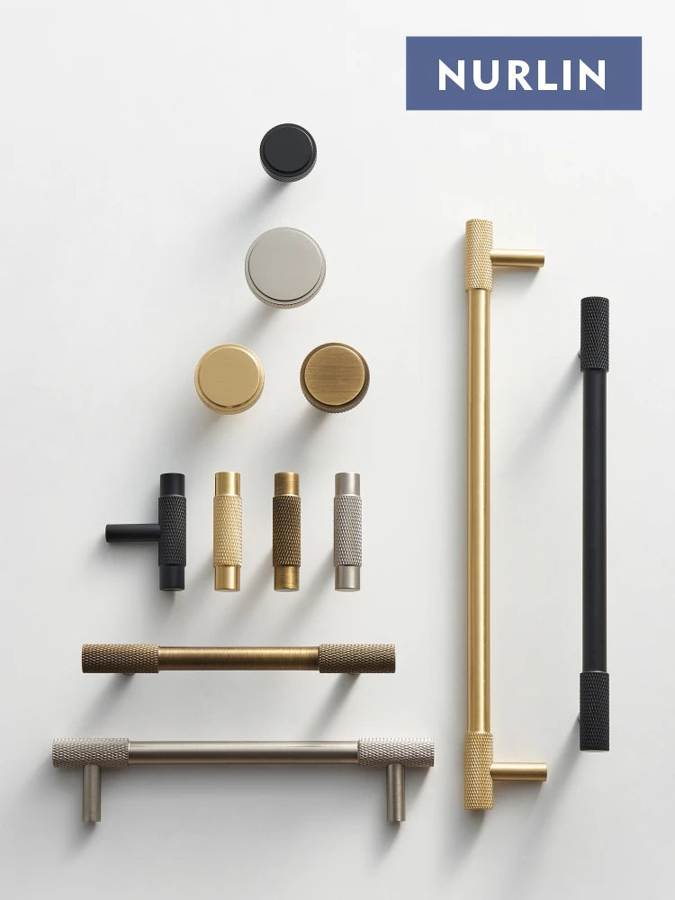 Nurlin Solid Brass Knurled Cabinet Knobs Wardrobe Handle T-bar Antique Bronze Gold Black Handle Available In Multiple Sizes