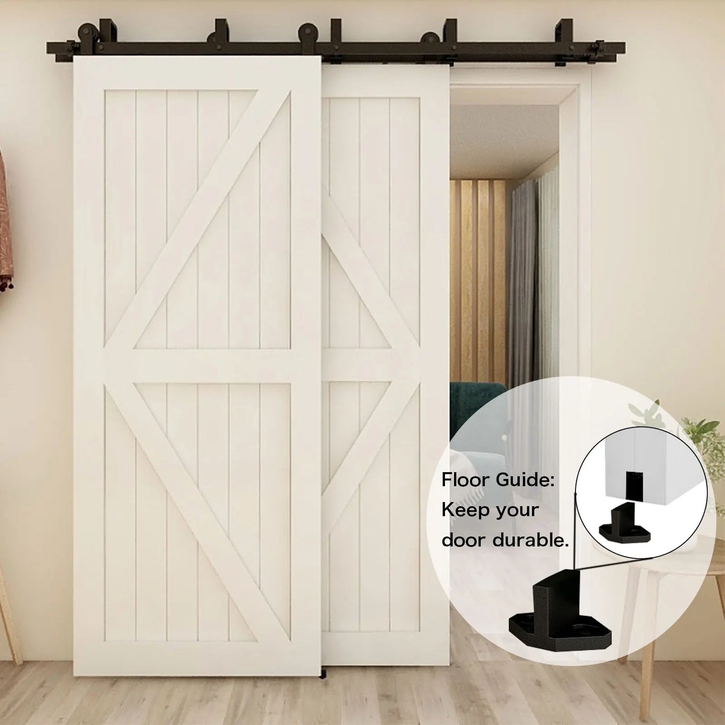 CCJH Bypass Barn Door Slides Hardware Kit Sliding Door Hanging Rail System T Shaped Roller Track for Double Door Save Space
