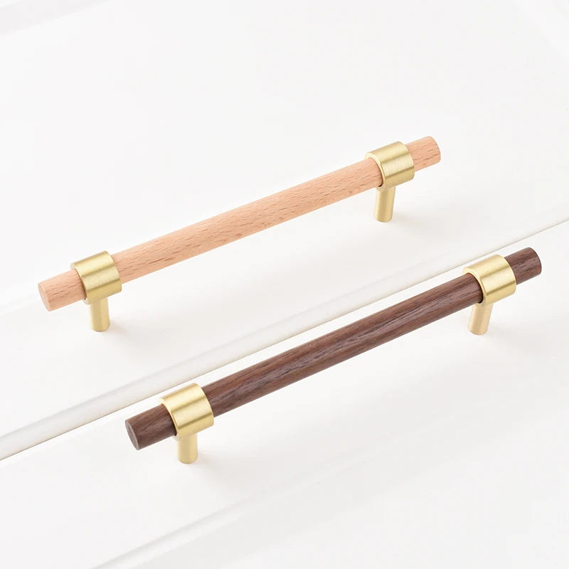 Nordic Beech Walnut Wooden Handle Drawer Knobs Wardrobe T Bar Long Handle Cupboard Knob Kitchen Cabinet Pulls Furniture Hardware