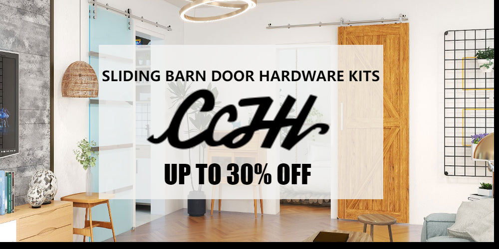 CCJH Bypass Barn Door Slides Hardware Kit Sliding Door Hanging Rail System T Shaped Roller Track for Double Door Save Space