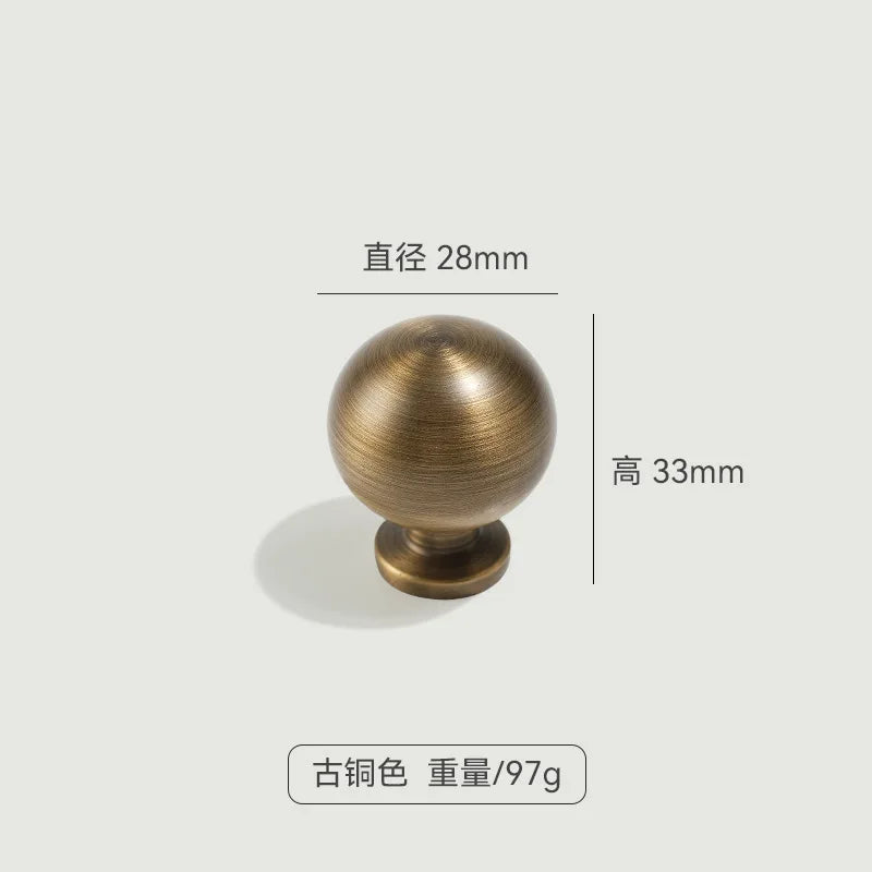Antique French Straight-Grain Wardrobe and Shoe Cabinet Solid Brass Pull Handle in Bronze Color Exposed Knob Furniture Handle