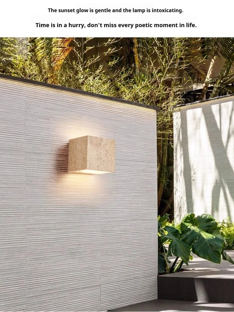 Wabi Sabi Guesthouse Courtyard Villa Outdoor Waterproof Yellow Cave Stone Wall Lights Dining Room Balcony Travertine Wall Lamps