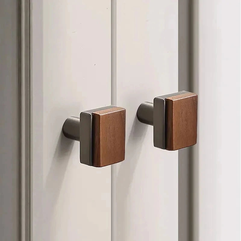 Black Walnut Cabinet Handles Pearl Grey Gold Square Drawer Knobs Bedroom Solid Wooden Wardrobe Pulls Simple Furniture Hardware