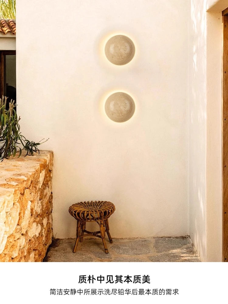 Wabi Sabi Guesthouse Courtyard Villa Outdoor Waterproof Yellow Cave Stone Wall Lights Dining Room Balcony Travertine Wall Lamps