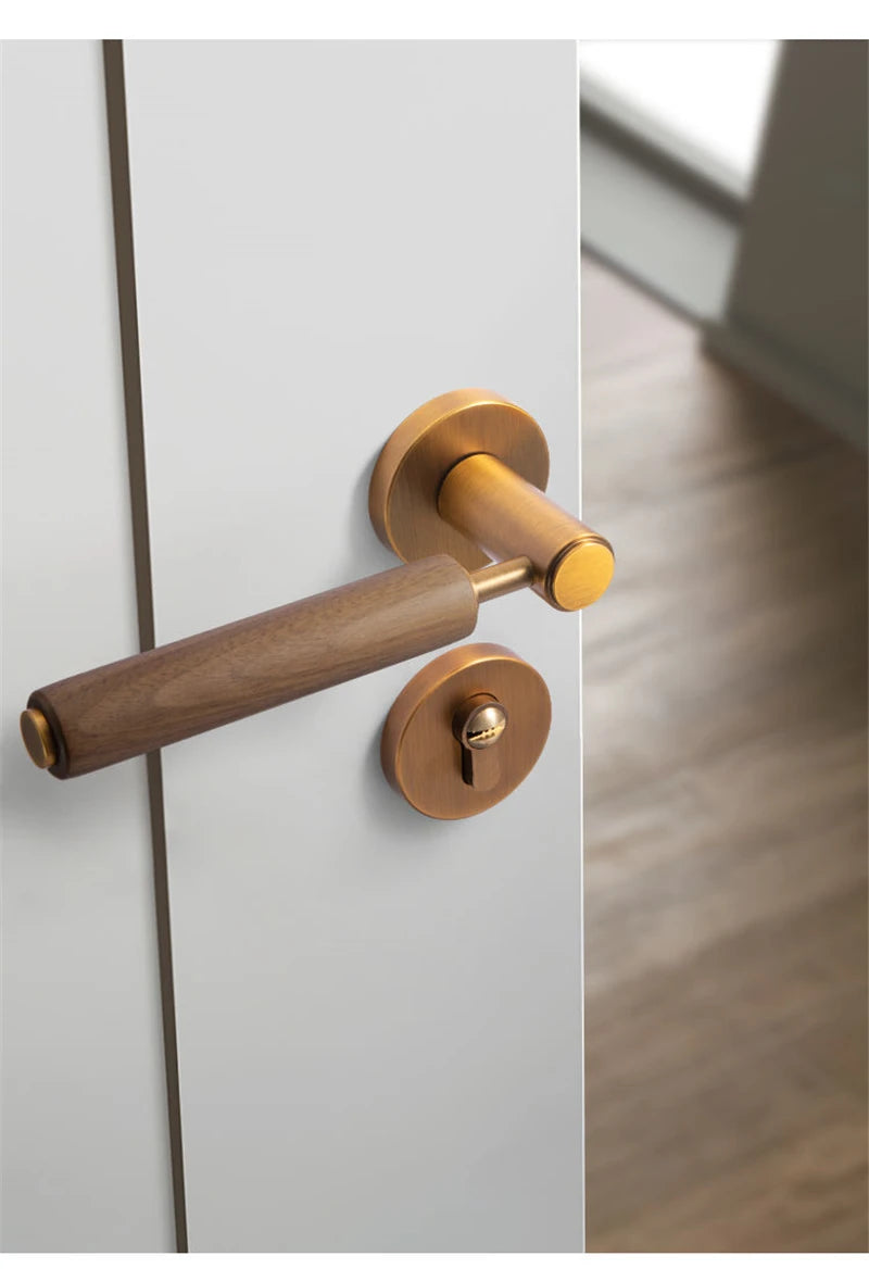 Split Mute Anti-Theft Door Lock Nordic Handmade Walnut Wood Handle Bedroom Lock Toilet Bathroom Door Lock Furniture Hardware